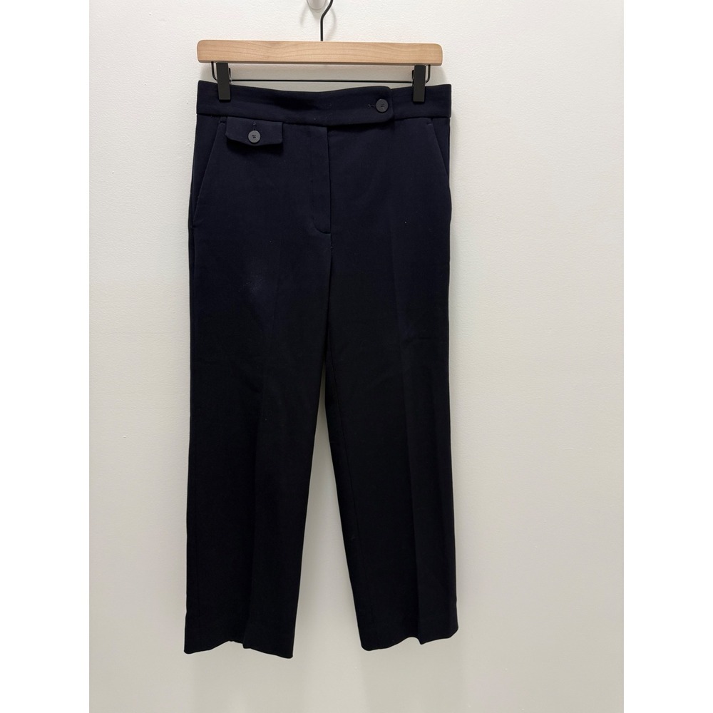 Massimo Dutti Navy Blue Wool Blend Straight Leg Trousers Size 30 Waist